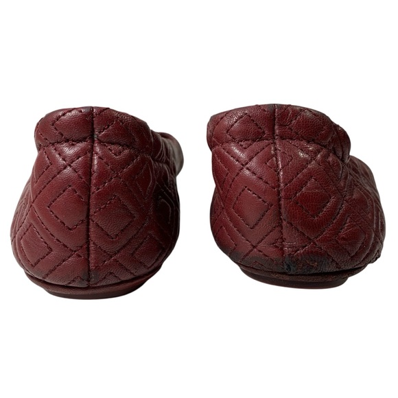 Tory Burch Maroon Quilted Minnie Nappa Leather Travel Ballet Flats Size 10 M - Picture 4 of 10